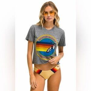 NWT Aviator Nation Signature Boyfriend Tee in Heather Grey in a size XS